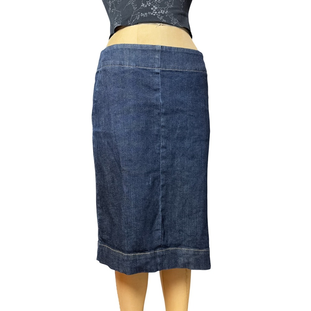 90s Ann Taylor Dark Wash Denim Pencil Skirt Knee Length Contoured Silhouette 2 S - Picture 5 of 12